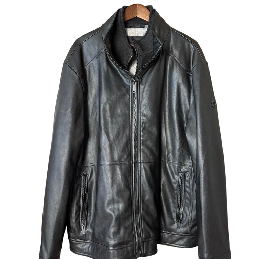Men's Calvin Klein Black Faux Leather Coat Jacket - XXL